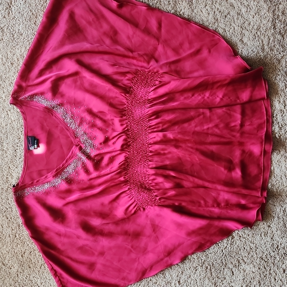 Womens torrid 1x batwing beaded embellished top smocked waist